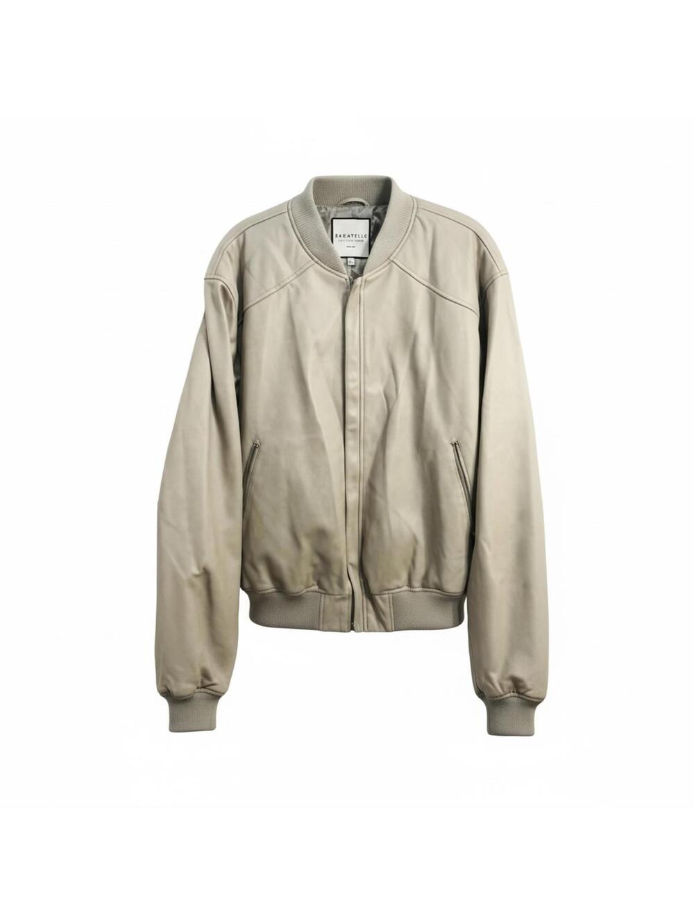 Bagatelle Beige Bomber Jacket with Ribbed Cuffs and Hem Vegan Leather Ladies L